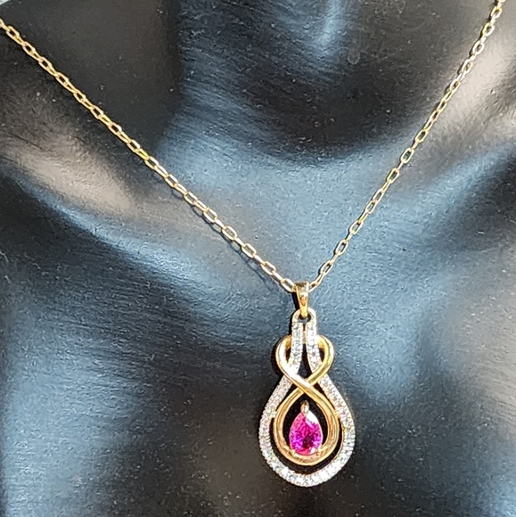 VINTAGE PAJ BB 1980s Gold Plated Pink Crystal Pendant Necklace Signed - Picture 11 of 15